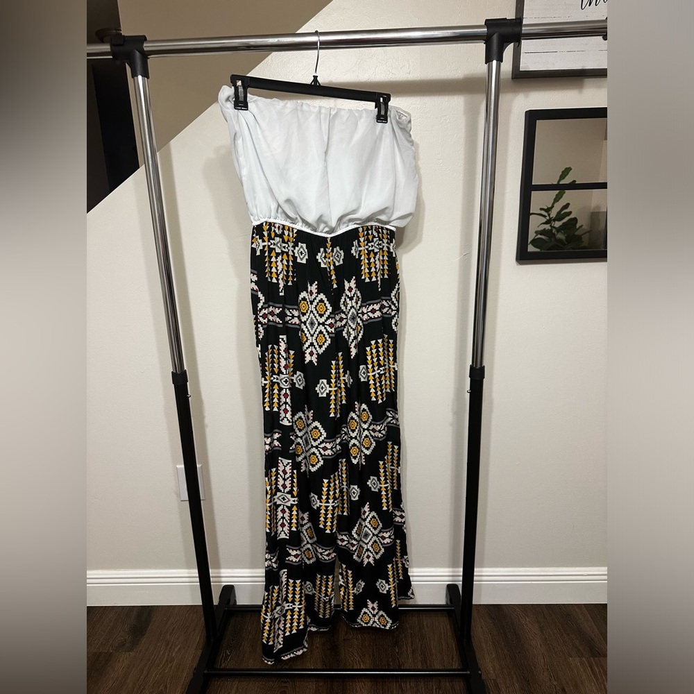 Cure Brand Women’s Wide leg Jumpsuit with Multicolored Aztec Pattern